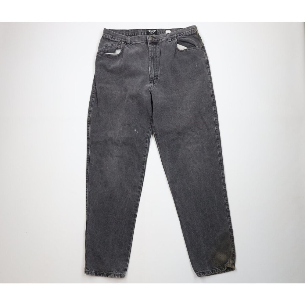 Vintage 90s IOU Mens 38x34 Distressed Relaxed Fit Tapered Leg Denim Jeans Black